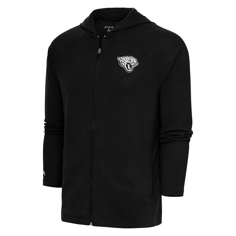 Sweat à capuche zippé intégral Antigua Black Jacksonville Jaguars avec logo métallisé Legacy pour homme