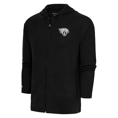 Sweat à capuche zippé intégral Antigua Black Jacksonville Jaguars avec logo métallisé Legacy pour homme