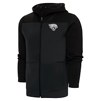 Sweat à capuche zippé intégral pour homme Antigua Charcoal/Black Jacksonville Jaguars avec logo métallique Protect