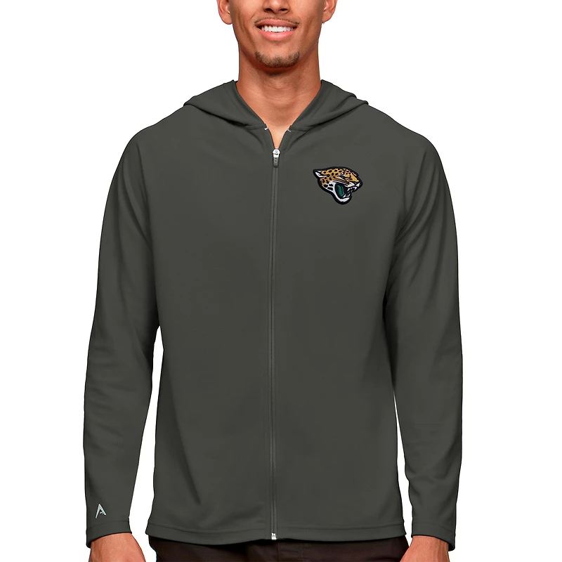 Sweat à capuche zippé intégral pour homme, logo Legacy des Jaguars de Jacksonville, couleur charbon Antigua