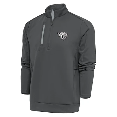 Men's Antigua Charcoal Jacksonville Jaguars Metallic Logo Generation Quarter-Zip Pullover Top
