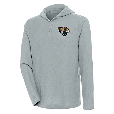 Men's Antigua  Gray Jacksonville Jaguars Strong Hold Long Sleeve Henley Hoodie T-Shirt