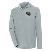 Men's Antigua  Gray Jacksonville Jaguars Strong Hold Long Sleeve Henley Hoodie T-Shirt