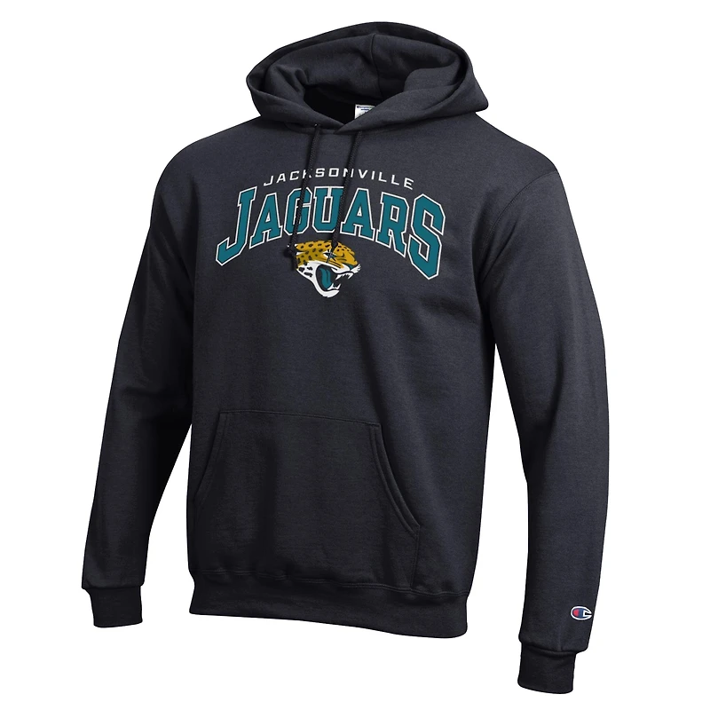 Sweat à capuche Champion noir pour homme, modèle Jacksonville Jaguars, Powerblend, avec logo en arc.