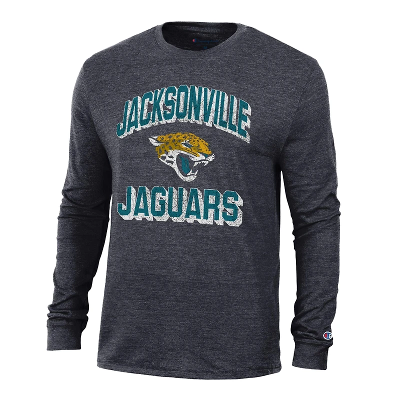 Men's Champion Heather Black Jacksonville Jaguars Ultimate Tri-Blend Long Sleeve T-Shirt