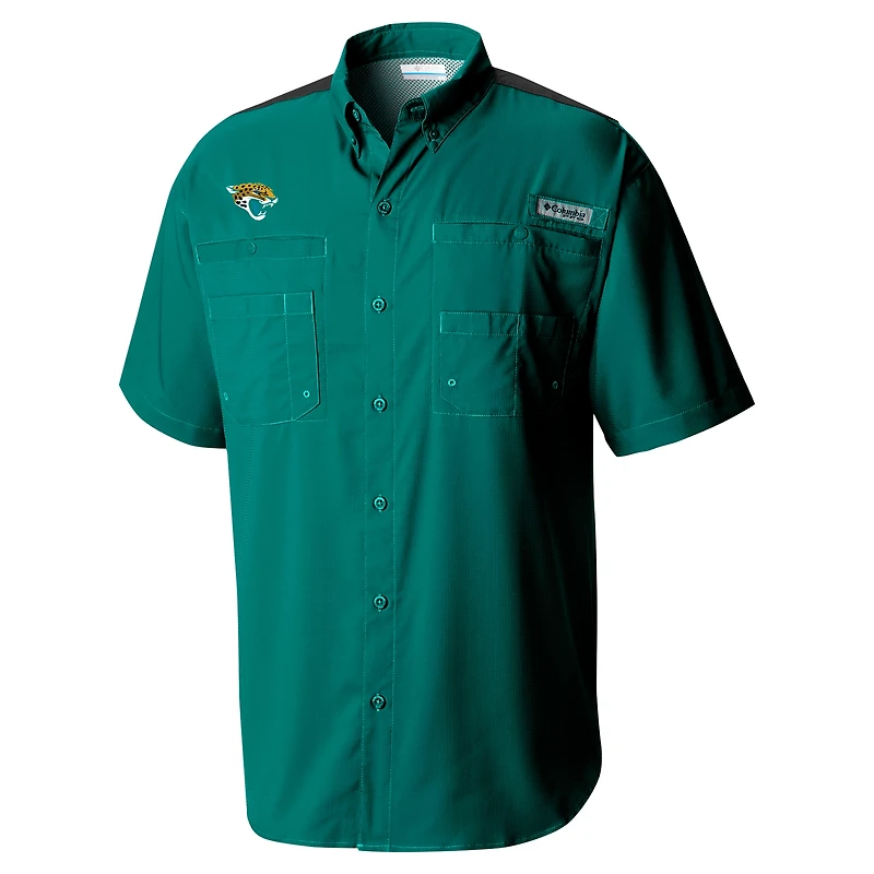 Men's Columbia Green Jacksonville Jaguars Tamiami Color Block Omni-Shade Button-Down Shirt
