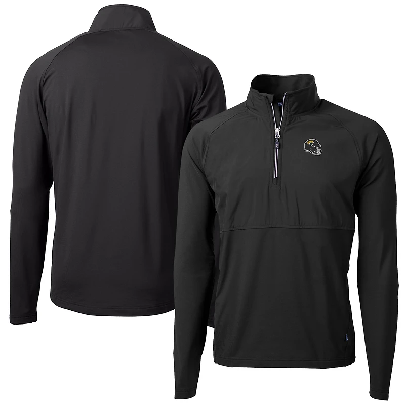 Pull-over hybride recyclé à fermeture éclair quart de tour pour homme, Cutter & Buck, noir, avec casque des Jaguars Jacksonville, en tricot écologique Adapt