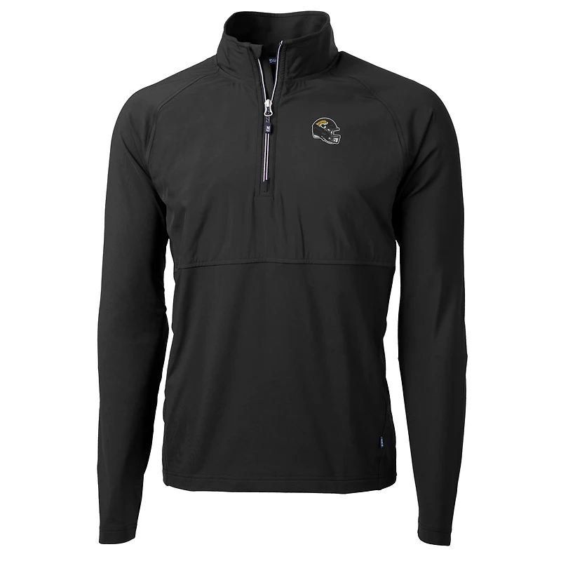 Pull-over hybride recyclé à fermeture éclair quart de tour pour homme, Cutter & Buck, noir, avec casque des Jaguars Jacksonville, en tricot écologique Adapt