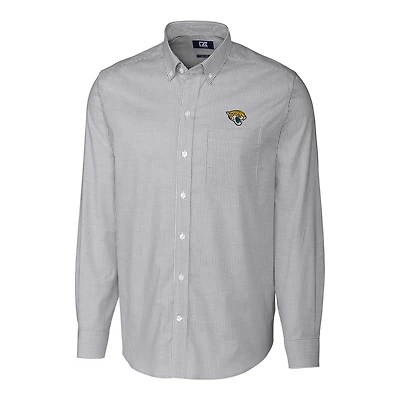 Chemise boutonnée extensible à manches longues et rayures en tissu Oxford pour homme, couleur anthracite, style coupe-vent Jacksonville Jaguars, grande taille