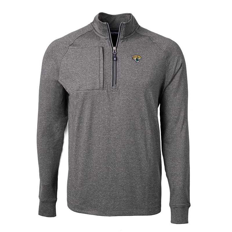 Pull-over zippé quart de tour en tricot écologique Adapt Big & Tall des Jaguars Jacksonville, noir chiné, pour homme, Cutter Buck