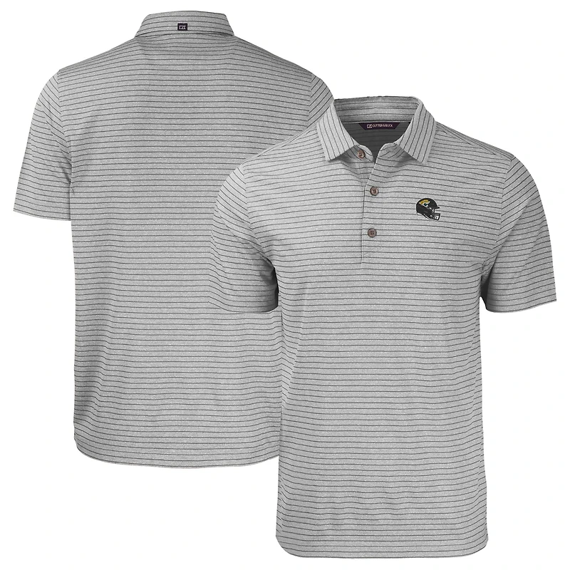 Men's Cutter & Buck  Heather Gray Jacksonville Jaguars Helmet Forge Eco Stripe Stretch Recycled Polo