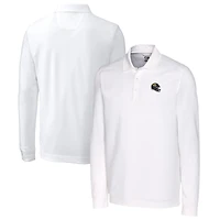 Polo piqué tri-blend blanc à manches longues pour homme, Cutter & Buck, avec logo des Jaguars de Jacksonville