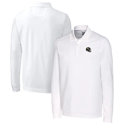 Men's Cutter & Buck  White Jacksonville Jaguars Helmet Advantage Tri-Blend Pique Long Sleeve Polo