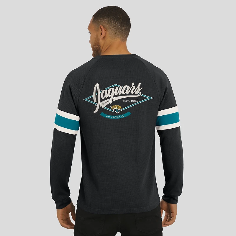 T-shirt Henley à manches longues et col raglan gaufré noir pour homme, collection Darius Rucker par Fanatics, des Jaguars de Jacksonville