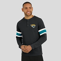 T-shirt Henley à manches longues et col raglan gaufré noir pour homme, collection Darius Rucker par Fanatics, des Jaguars de Jacksonville
