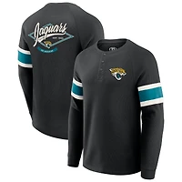 T-shirt Henley à manches longues et col raglan gaufré noir pour homme, collection Darius Rucker par Fanatics, des Jaguars de Jacksonville