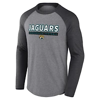 T-shirt à manches longues raglan tri-mélangé Fanatics gris chiné/charbon pour hommes Jacksonville Jaguars