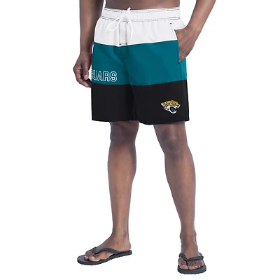 Short de bain G-III Sports by Carl Banks pour homme, noir/bleu sarcelle, motif Jacksonville Jaguars Sunrise Volley