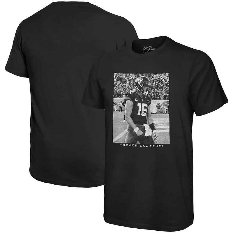 T-shirt surdimensionné avec image de joueur Majestic Threads Trevor Lawrence pour hommes, noir, Jacksonville Jaguars