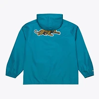 Coupe-vent à capuche Mitchell & Ness pour homme, couleur turquoise, modèle Jacksonville Jaguars Coaches, fermeture boutonnée intégrale
