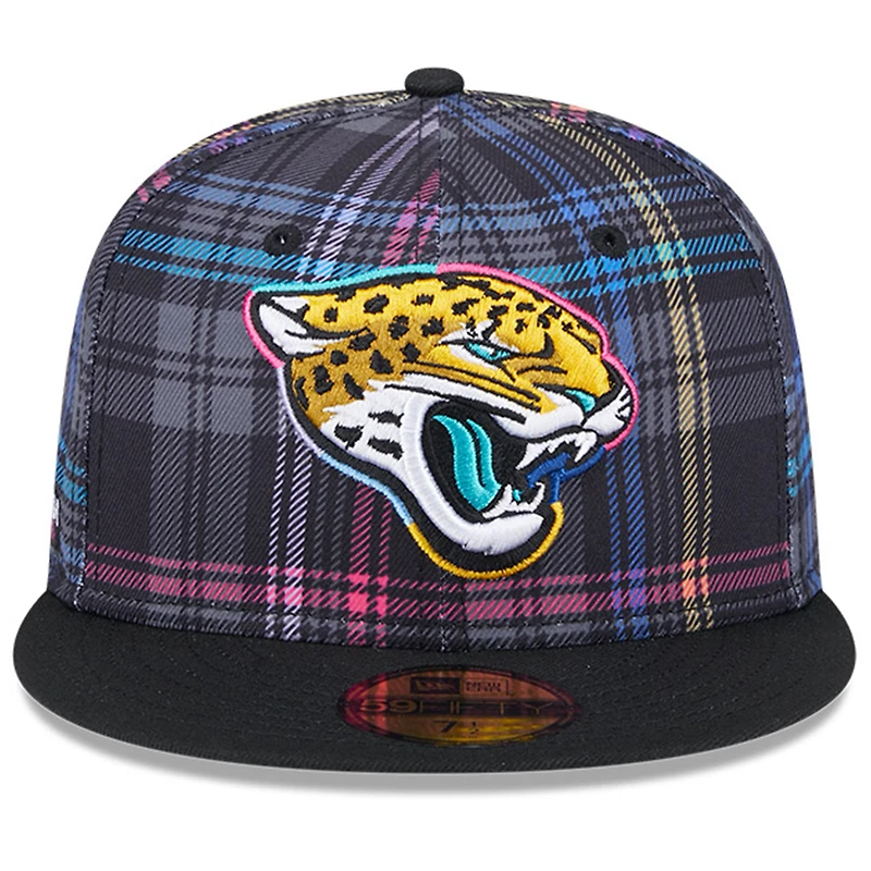 Men's New Era Black Jacksonville Jaguars 2024 NFL Crucial Catch Plaid 59FIFTY Fitted Hat