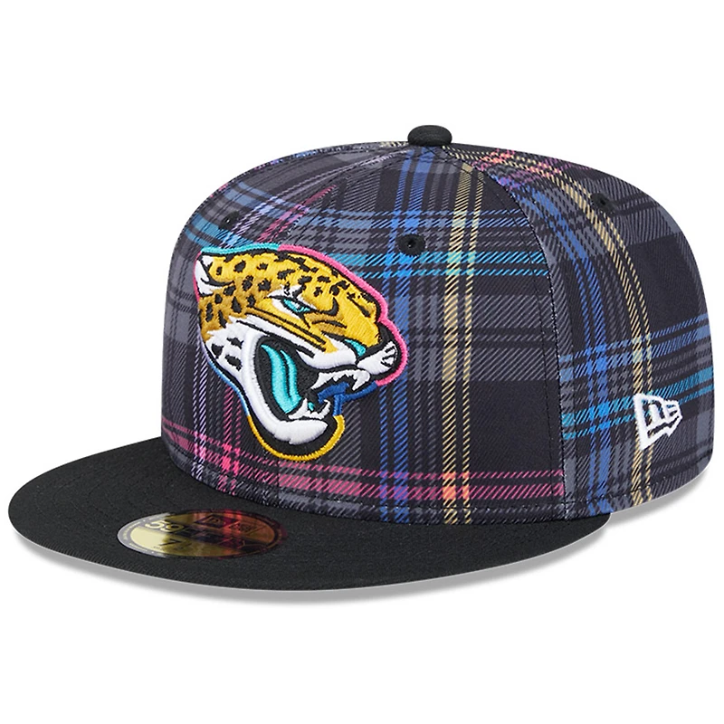 Men's New Era Black Jacksonville Jaguars 2024 NFL Crucial Catch Plaid 59FIFTY Fitted Hat