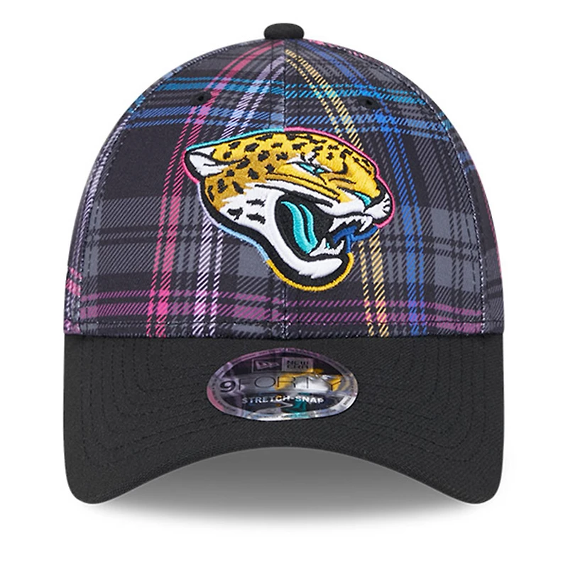 Men's New Era Black Jacksonville Jaguars 2024 NFL Crucial Catch Plaid 9FORTY Adjustable Hat
