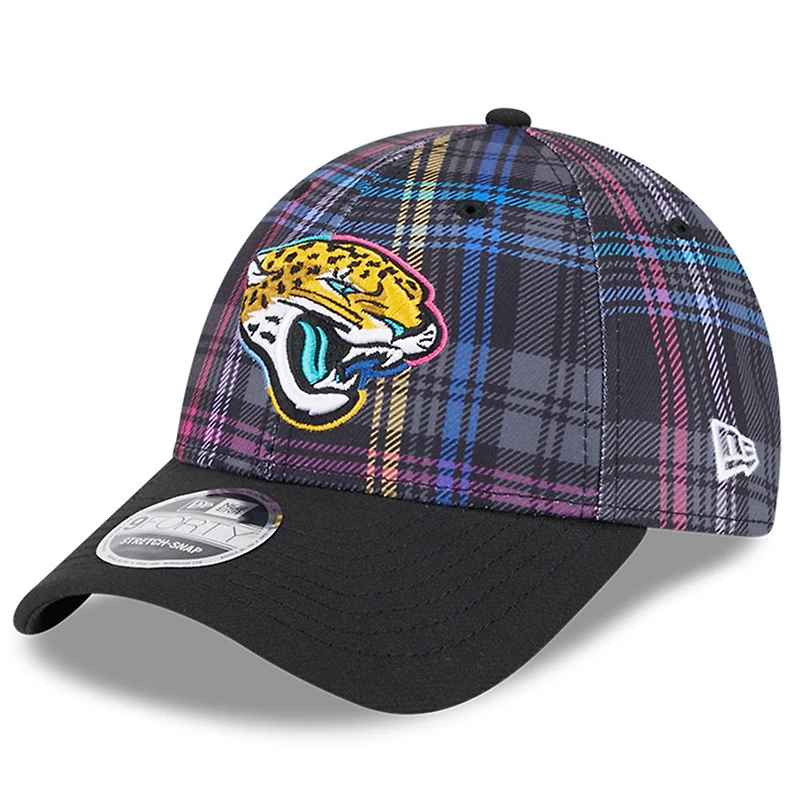 Men's New Era Black Jacksonville Jaguars 2024 NFL Crucial Catch Plaid 9FORTY Adjustable Hat