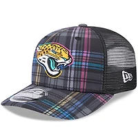 Men's New Era Black Jacksonville Jaguars 2024 NFL Crucial Catch Plaid 9SEVENTY Trucker Snapback Hat