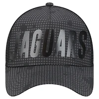 Men's New Era Black Jacksonville Jaguars  Midnight Ink Tonal Text A-Frame Trucker 9FORTY Adjustable Hat