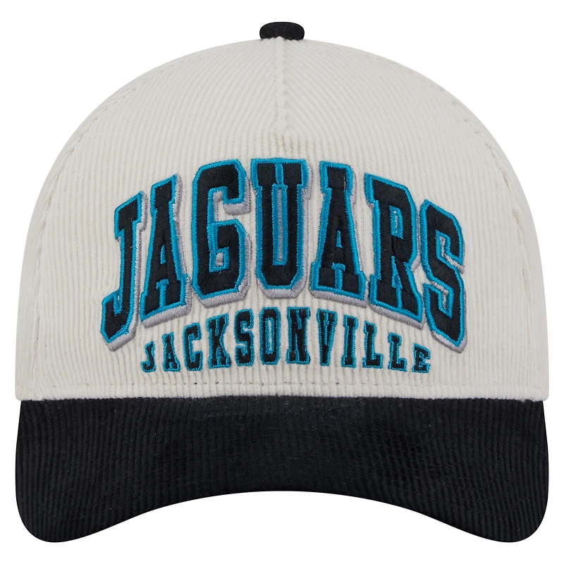Men's New Era  Cream/Black Jacksonville Jaguars Throwback Two-Tone Sided Corduroy 9FORTY A-Frame Adjustable Hat