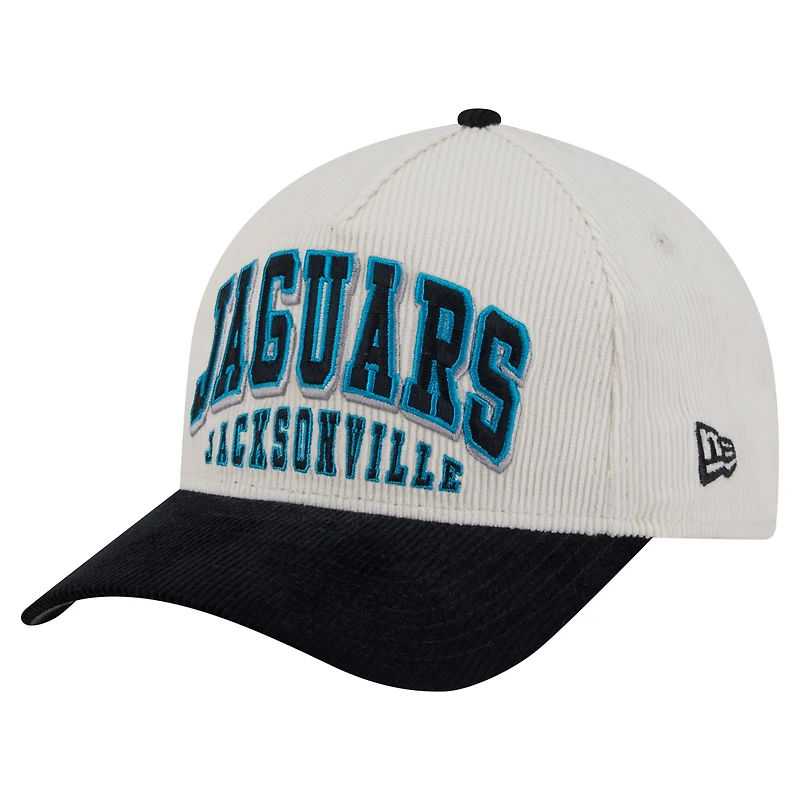 Men's New Era  Cream/Black Jacksonville Jaguars Throwback Two-Tone Sided Corduroy 9FORTY A-Frame Adjustable Hat