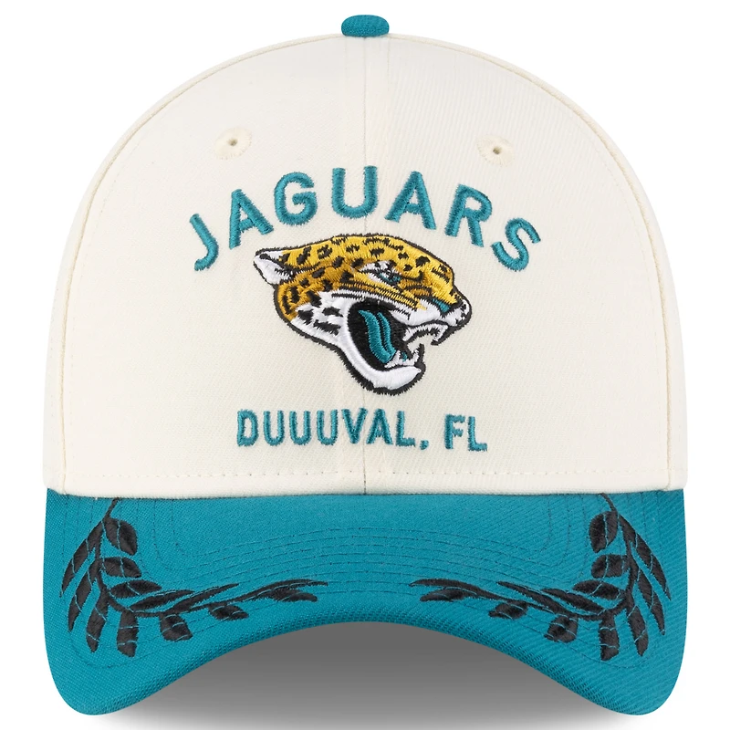 Casquette New Era 39THIRTY Flex crème/bleu sarcelle pour homme des Jaguars de Jacksonville, draft NFL 2025