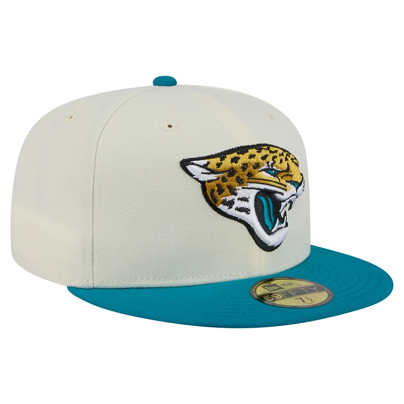 Men's New Era Cream/Teal Jacksonville Jaguars Main 59FIFTY Fitted Hat