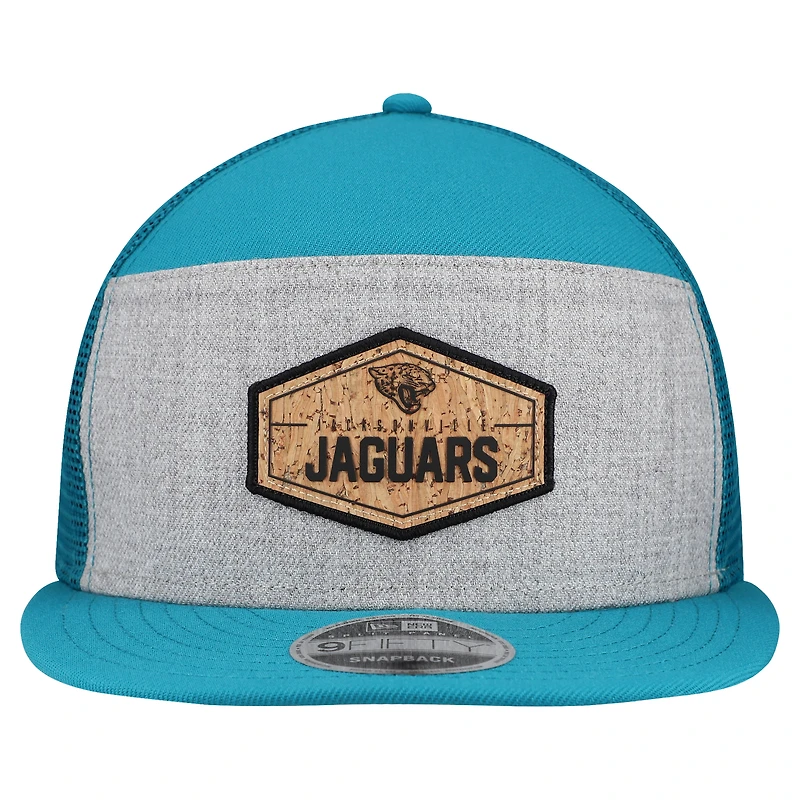 Men's New Era  Gray/Teal Jacksonville Jaguars Cork Split Panel 9FIFTY Trucker Snapback Hat