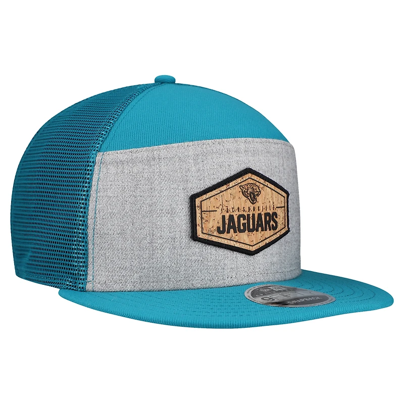 Men's New Era  Gray/Teal Jacksonville Jaguars Cork Split Panel 9FIFTY Trucker Snapback Hat