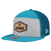 Men's New Era  Gray/Teal Jacksonville Jaguars Cork Split Panel 9FIFTY Trucker Snapback Hat