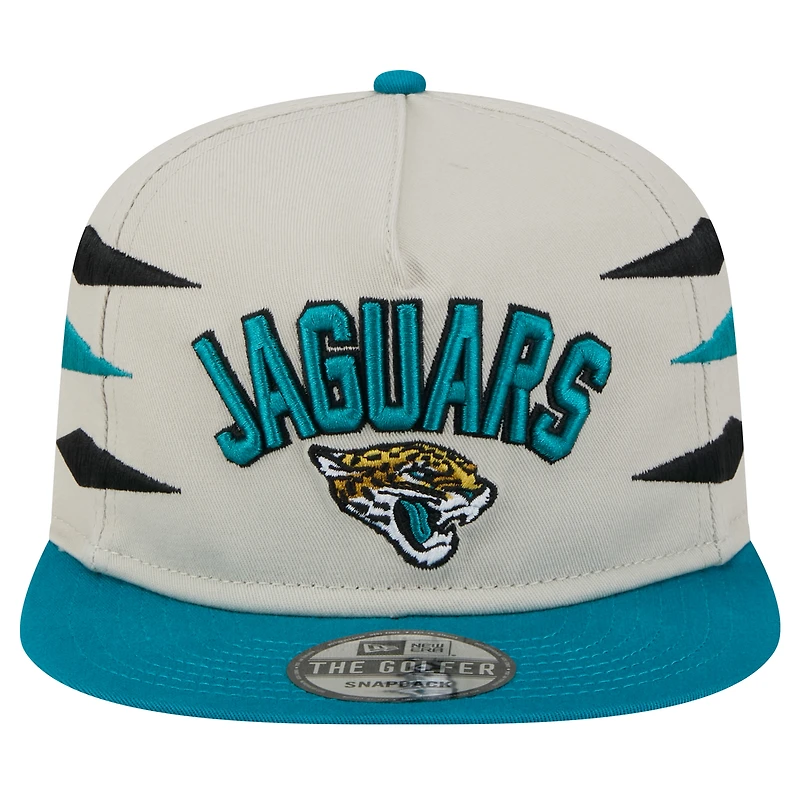Casquette de golf athlétique à visière snapback Jacksonville Jaguars de New Era pour homme, couleur pierre/bleu sarcelle