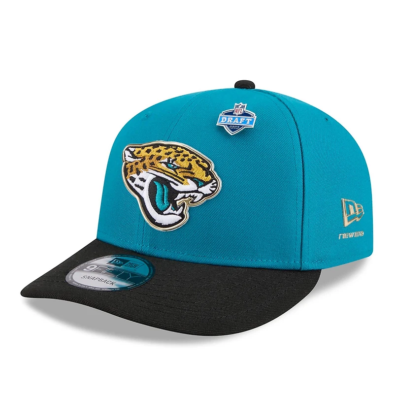 Casquette snapback New Era 9FIFTY pré-courbée pour homme, bleu sarcelle/noir, Jacksonville Jaguars, Draft NFL 2026.