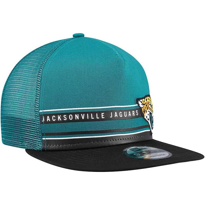 Casquette Snapback 9FIFTY Snapback Jacksonville Jaguars Half Stripe Trucker New Era pour hommes, bleu sarcelle/noir