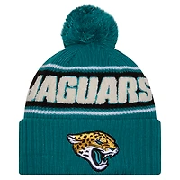 Bonnet tricoté à revers avec pompon Jacksonville Jaguars 2024 de New Era pour homme, bleu sarcelle