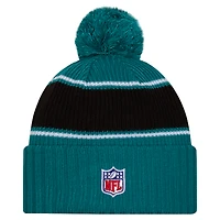 Bonnet tricoté à revers avec pompon Jacksonville Jaguars 2024 de New Era pour homme, bleu sarcelle
