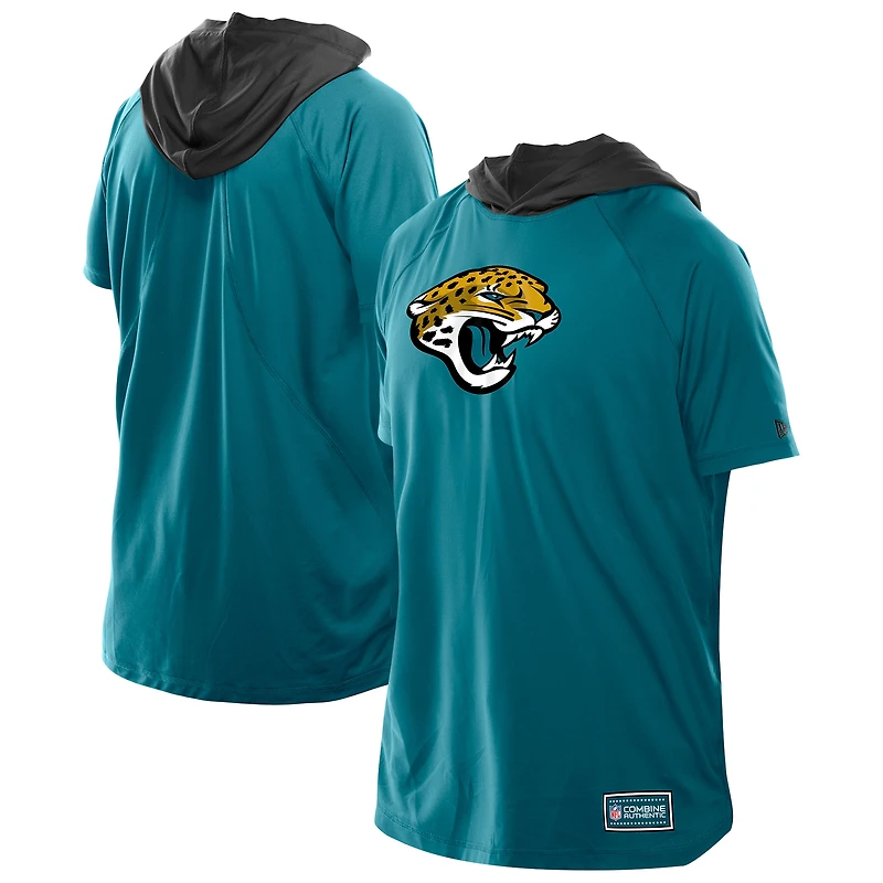 T-shirt à manches courtes et capuche raglan authentique Jacksonville Jaguars de New Era pour homme, bleu sarcelle