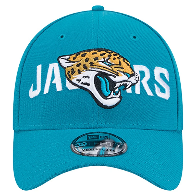 Men's New Era Teal Jacksonville Jaguars Overlap Logo 39THIRTY Stretch Fit Hat