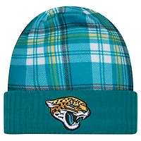Bonnet tricoté à revers Jacksonville Jaguars Sideline Statement bleu sarcelle New Era pour homme