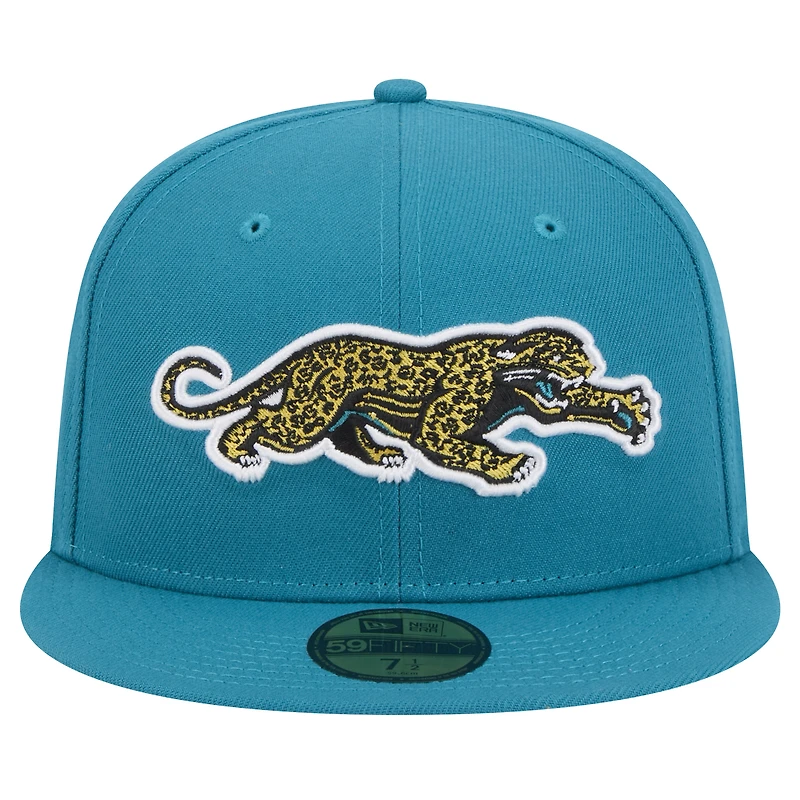 Casquette ajustée New Era pour hommes des Jacksonville Jaguars Throwback Crawl Omaha 59FIFTY bleu sarcelle