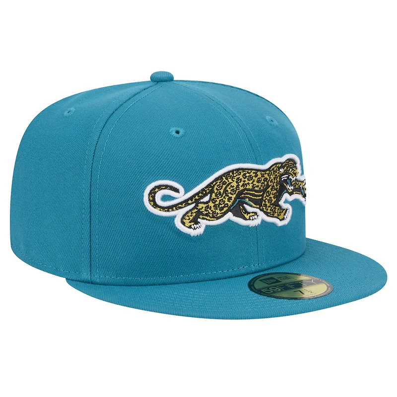 Casquette ajustée New Era pour hommes des Jacksonville Jaguars Throwback Crawl Omaha 59FIFTY bleu sarcelle