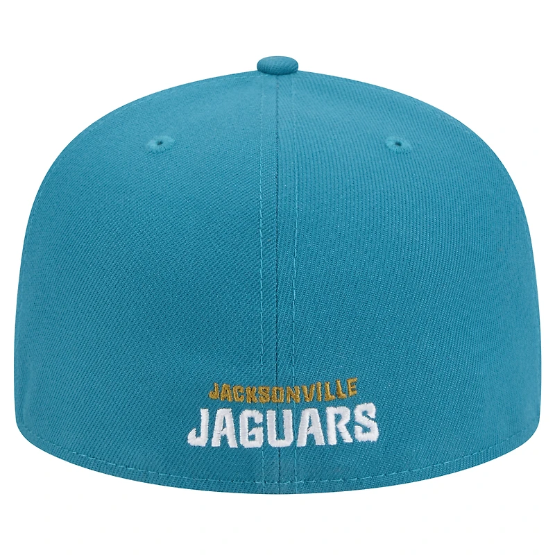 Casquette ajustée New Era pour hommes des Jacksonville Jaguars Throwback Crawl Omaha 59FIFTY bleu sarcelle