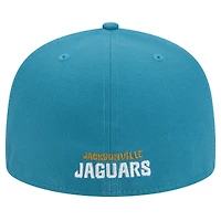 Casquette ajustée New Era pour hommes des Jacksonville Jaguars Throwback Crawl Omaha 59FIFTY bleu sarcelle