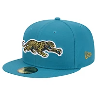 Casquette ajustée New Era pour hommes des Jacksonville Jaguars Throwback Crawl Omaha 59FIFTY bleu sarcelle
